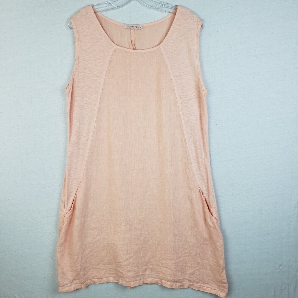 Cut Loose Linen Tunic Dress Sleeveless Peach size L Lagenlook Resortwear Boho